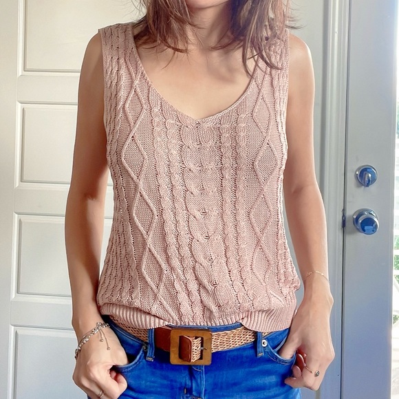 BellanBlue Tops - 016 Dusty Pink Sleeveless V neck Knit Top